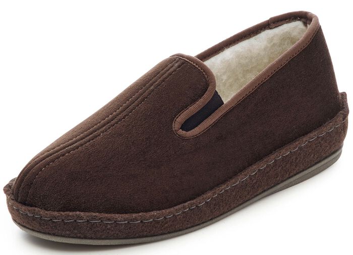 Gef&uuml;tterte Herren-Hausschuhe, mit Schurwolle BRAUN