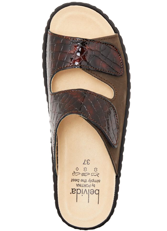 ELENA EDEN, bequeme Damen-Pantoletten, Weite H, mit herausnehmbarem Fussbett BRAUN-BORDEAUX