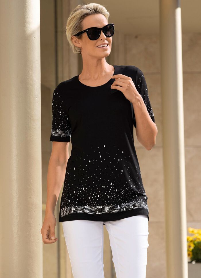 Shirt mit aufwendig gearbeiteter Strasszier in 2 Farben SCHWARZ