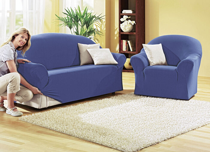 Schützende Stretchbezüge für Sessel und Sofa BLAU
