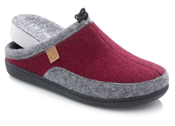 Laurina, klassische Damen-Hausschuhe, Weite H, mit herausnehmbarem Fussbett BORDEAUX-GRAU