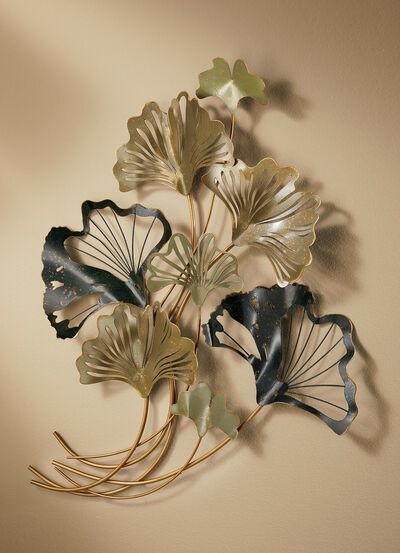 Wanddekoration Ginkgobl&auml;tter aus Metall 