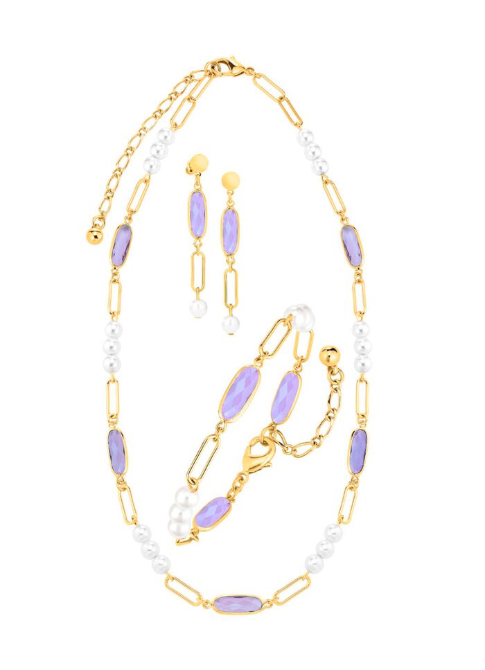 Schmuckset, 3-teilig, aus Messing mit Kristallsteinen 