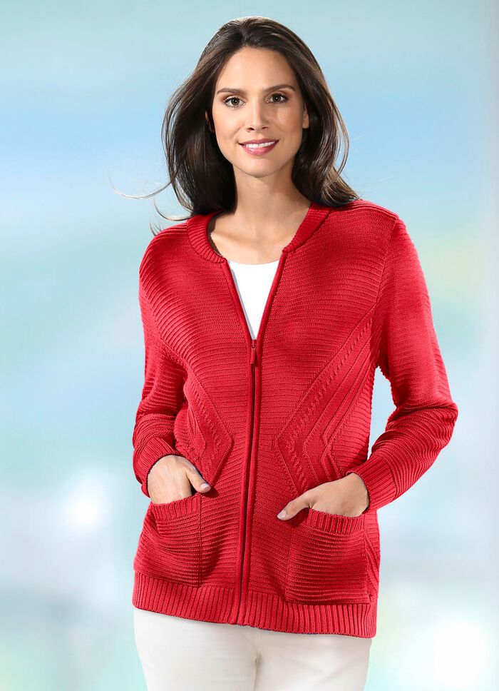 Strickjacke in 2 Farben mit durchgehendem Reissverschluss ROT