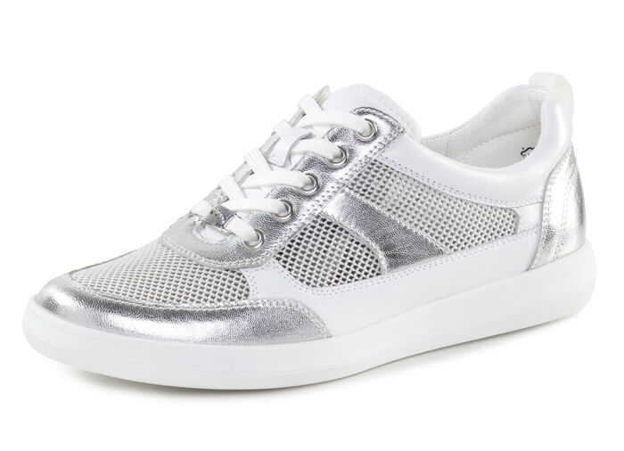 ELENA EDEN Sneaker aus Nappaleder und luftigem Textil in Netzoptik WEISS-SILBER