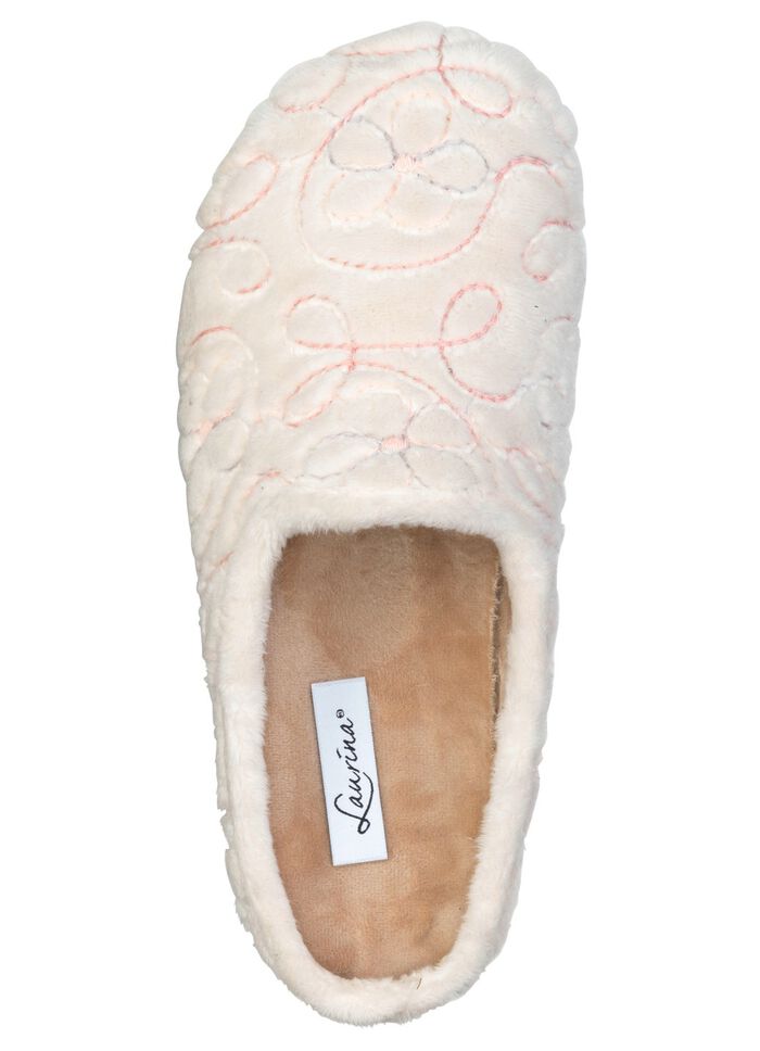 Laurina, gef&uuml;tterte Damen-Hausschuhe, mit anatomisch geformtem Fussbett ECRU