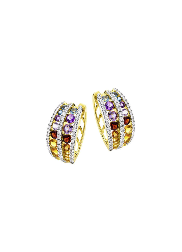 Multicolor Klappcreolen mit Edelsteine und Brillanten 