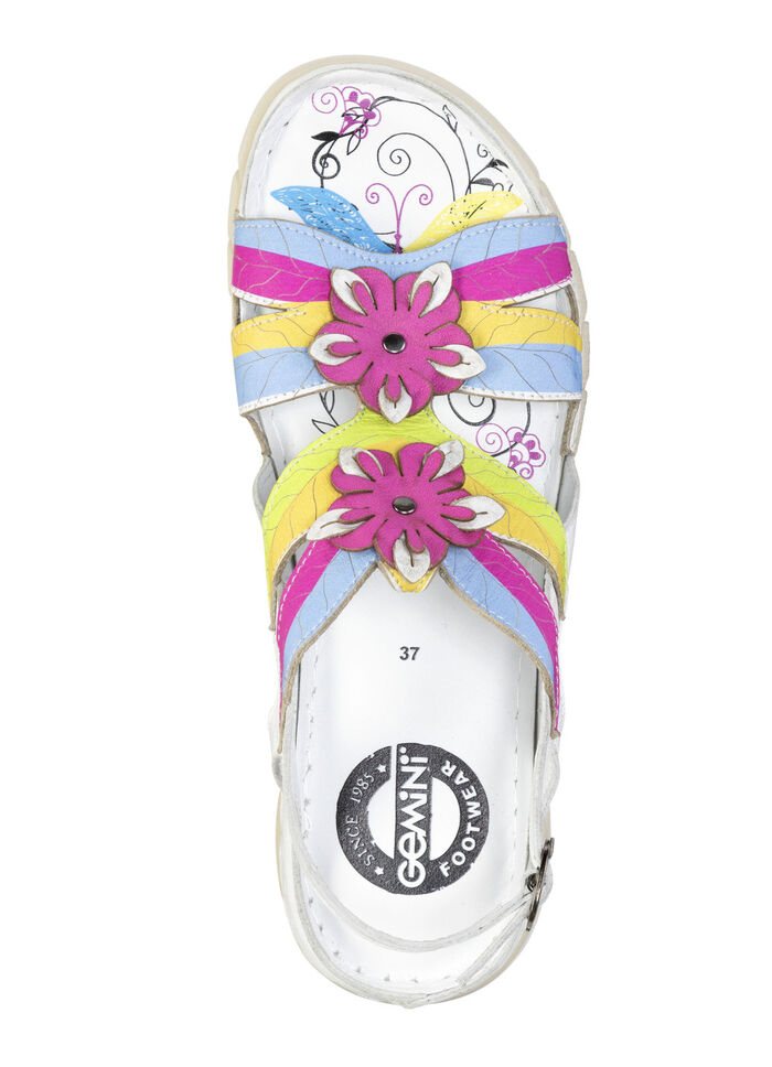 Gemini Sandale mit dekorativen Lederblüten WEISS-MULTICOLOR