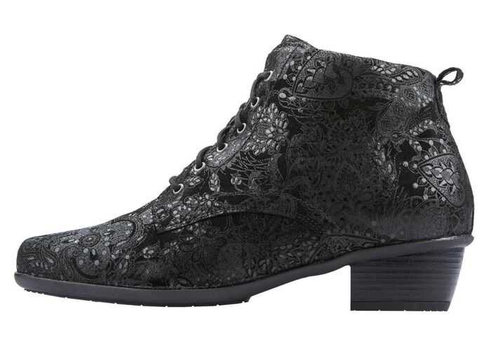 Waldl&auml;ufer Schn&uuml;r-Stiefelette mit floraler Pr&auml;gung SCHWARZ