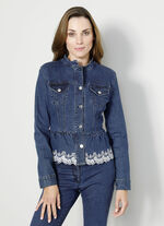 Jeansblazer mit dekorativer Spitzenoptik 