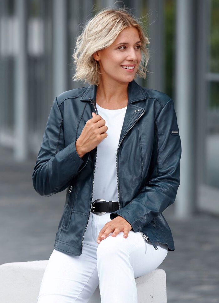 Lederkurzjacke von &laquo;Cabrini&raquo; DUNKELBLAU