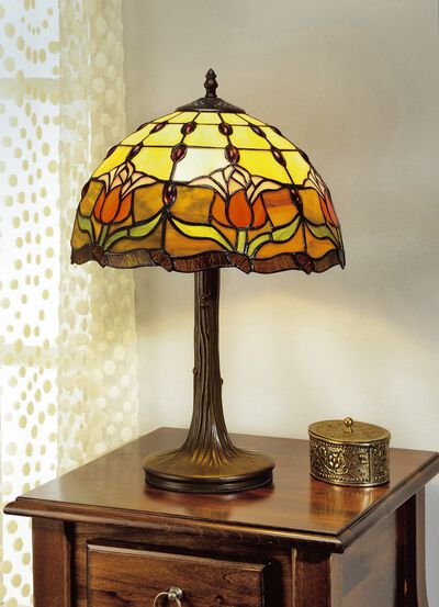 Tiffany-Lampe, 1-flammig mit durchgef&auml;rbten Tiffany-Glasst&uuml;ckchen 