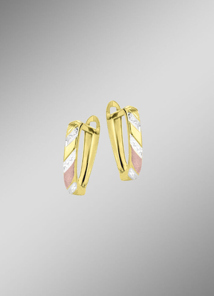 Diamantierte Creolen in Tricolor, gl&auml;nzend/mattiert 