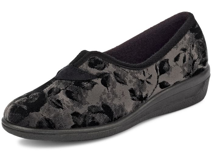 Klassische Damen-Hausschuhe, Weite H, mit anatomisch geformtem Fussbett GRAU