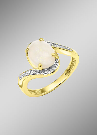 Damenring mit Diamanten und echt Opal 