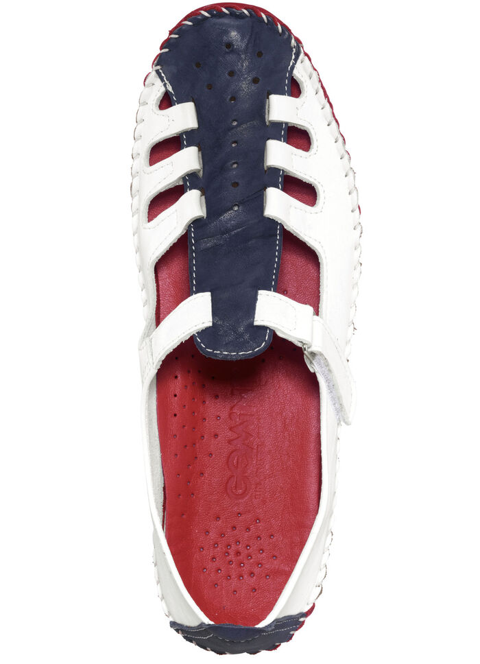 Gemini, klassische Damen-Slipper, Weite G, mit herausnehmbarem Fussbett WEISS-MARINE-ROT