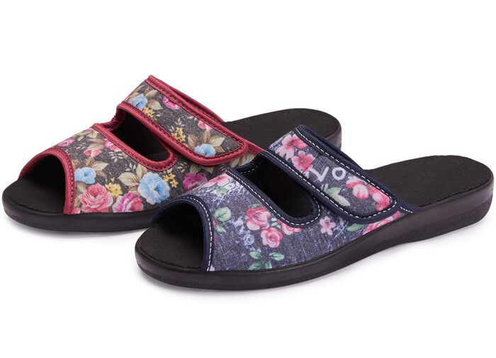 Zweierpack, klassische Damen-Hausschuhe, Weite H, mit Klettverschluss 