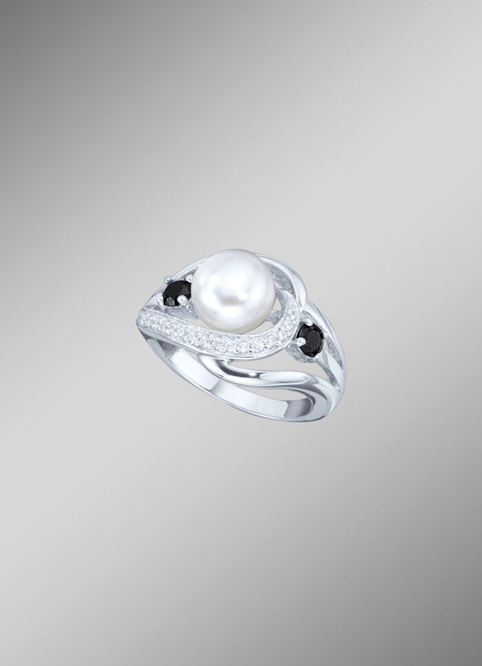 Damenring mit synthetischen Zirkonia und S&uuml;sswassser-Zuchtperle 