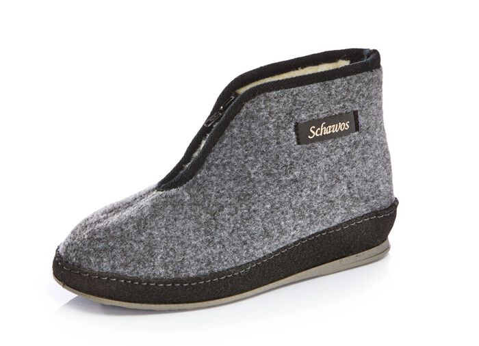 Atmungsaktive Damen-Hausschuhe, mit Reissverschluss GRAU-SCHWARZ