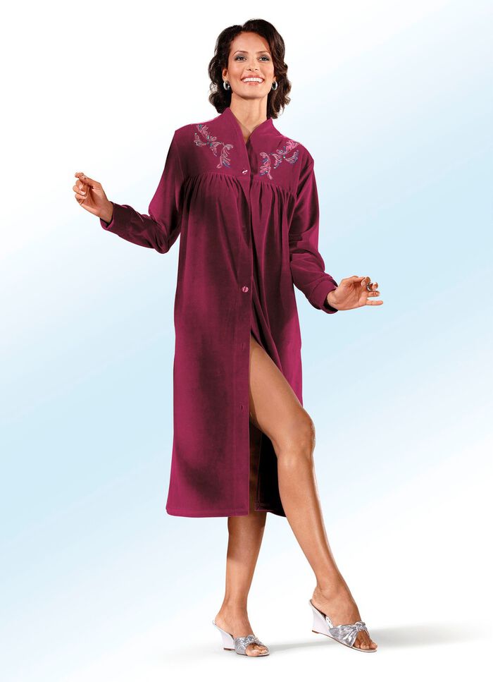 Hausmantel mit Stickerei- und Paillettenzier 