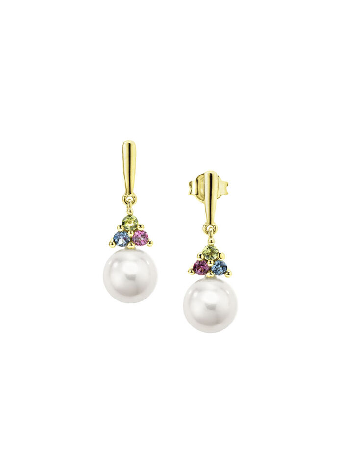 Exquisite Eleganz Ohrstecker mit Süsswasser-Zuchtperlen und Edelsteinen 