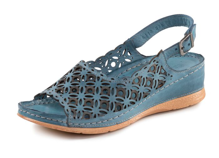 Gemini Sandale aus perforiertem, gepr&auml;gtem Nappaleder JEANS