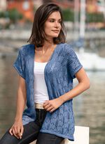 Gilet mit Ajourmuster JEANSBLAU MELIERT