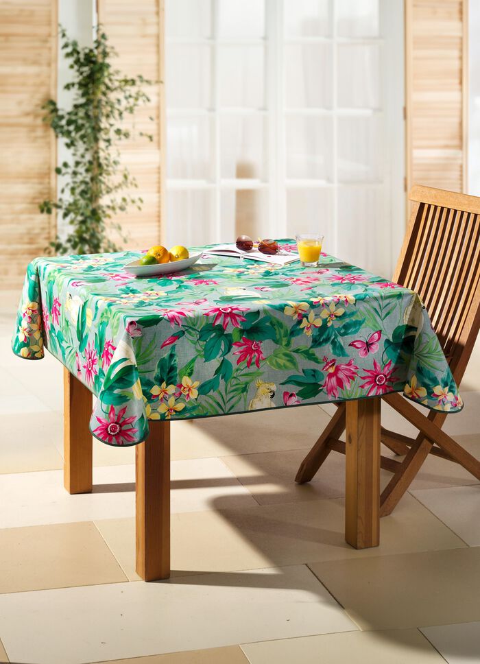 Wachstischtuch mit farblich abgestimmtem Schr&auml;gband BUNT