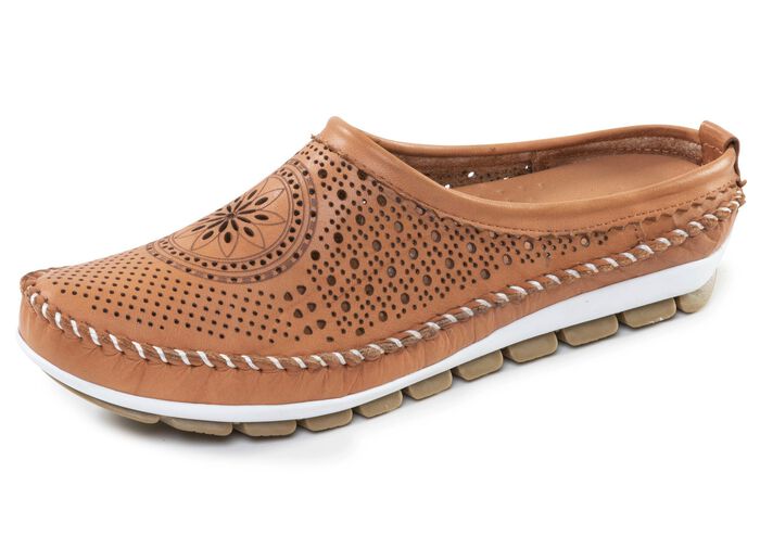 Gemini, sommerlicher Damen-Sabot, Weite G, mit herausnehmbarem Fussbett COGNAC