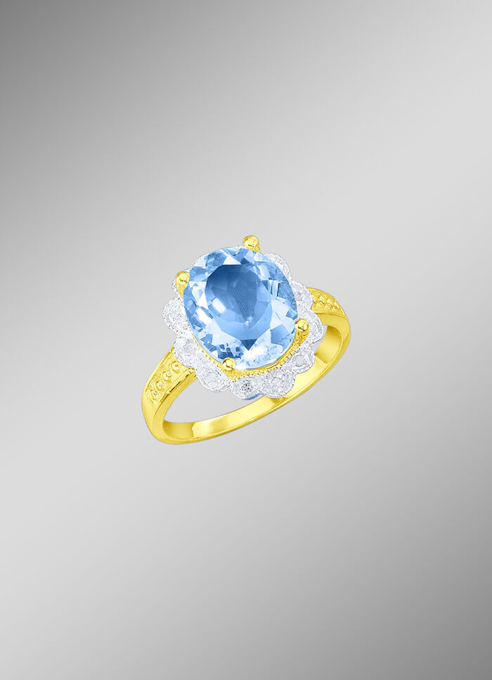 Damenring mit Blautopas und Diamanten 