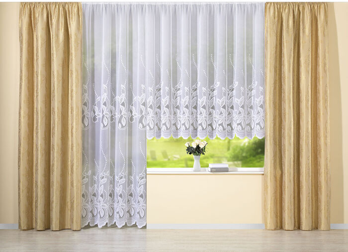 Blumenfenster-Vorhang mit gebogtem Abschluss 
