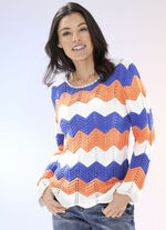 Pullover mit Zackenringeln ECRU-JEANSBLAU-APRICOT