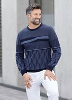 Gemusterter Rundhalspullover in 2 Farben MARINE-BLAU