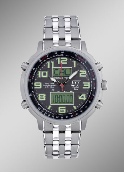 ETT-Funk-Solar-Herrenuhr mit Edelstahlbandgehäuse 