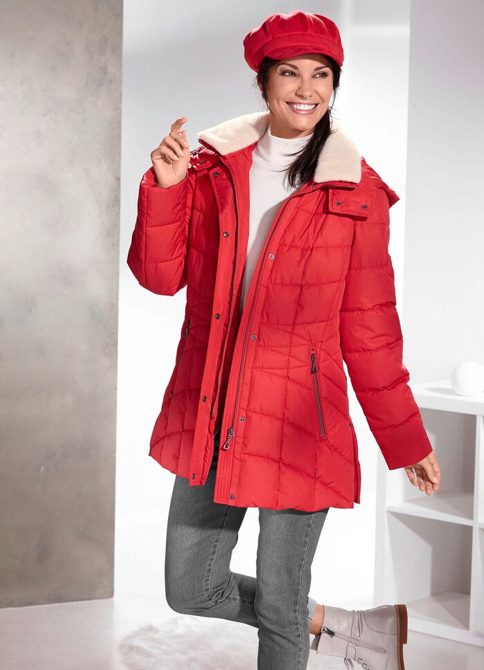 Funktionsjacke mit abnehmbarem Kunstpelz-Besatz am Kragen FEUERROT