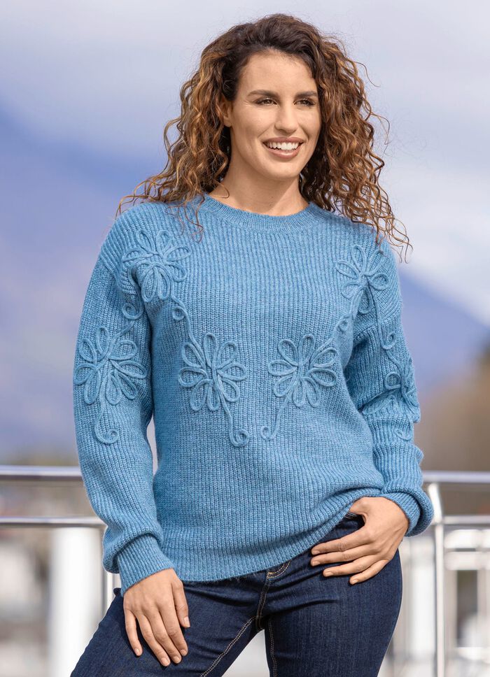 Pullover mit floraler Strickbandzier 