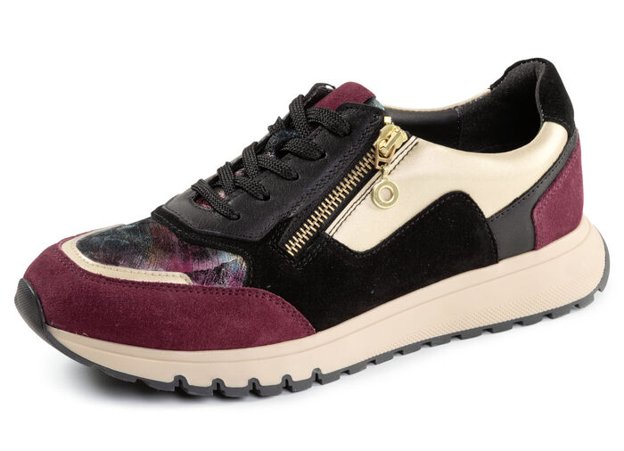 LAURA KENT, stylische Damen-Sneaker, Weite G, mit herausnehmbarem Fussbett SCHWARZ-BORDEAUX-GOLD