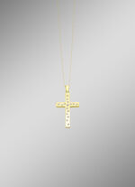 Beidseitig tragbarer Kreuz-Anh&auml;nger mit synth. Zirkonia 