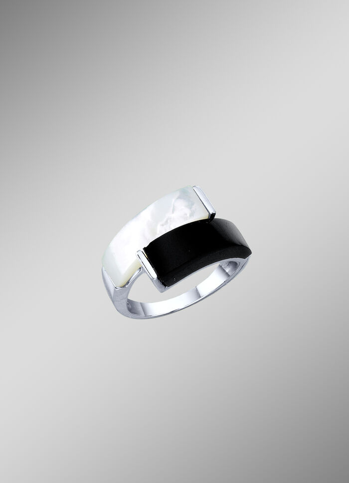 Damenring mit echt Onyx und echt Perlmutt 