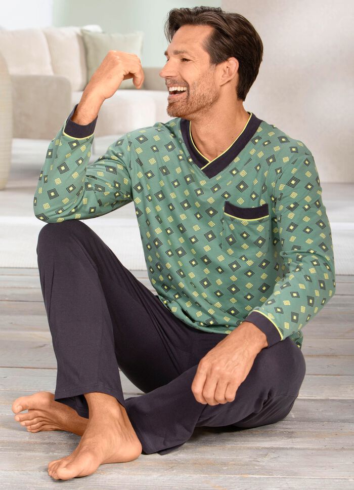 Schlafanzug mit V-Ausschnitt und offenen Abschl&uuml;ssen 