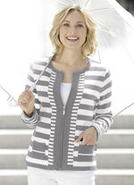 Strickjacke in dekorativem Streifendessin GRAU-ECRU
