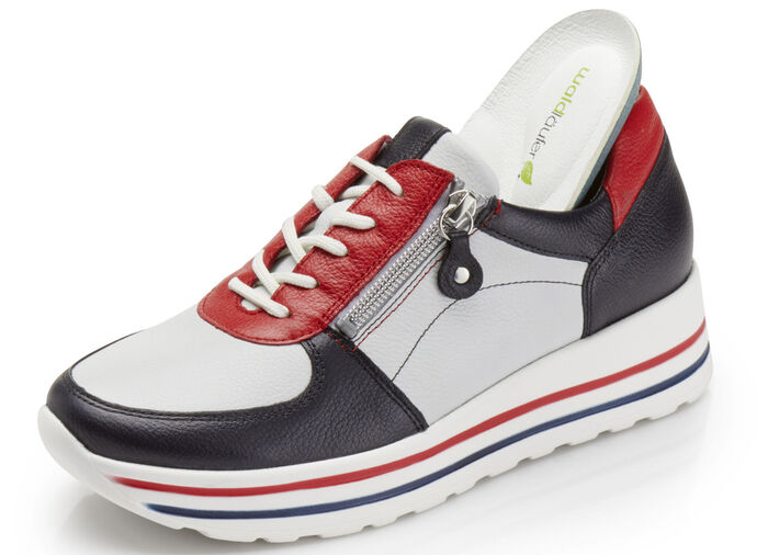 Waldläufer, bequeme Damen-Sneaker, Weite H, mit herausnehmbarem Fussbett BLAU-WEISS-ROT