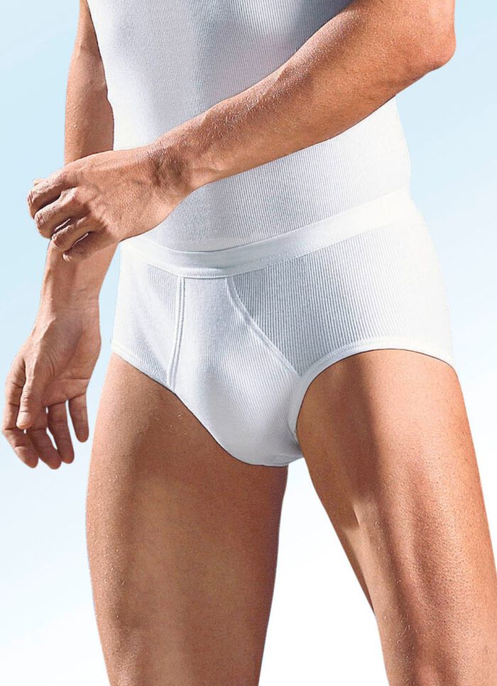 Schiesser Dreierpack Slips aus Doppelripp mit Eingriff, weiss 