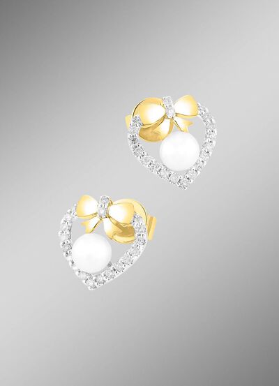 Ohrstecker mit 38 Brillanten und S&uuml;sswasser-Zuchtperlen 