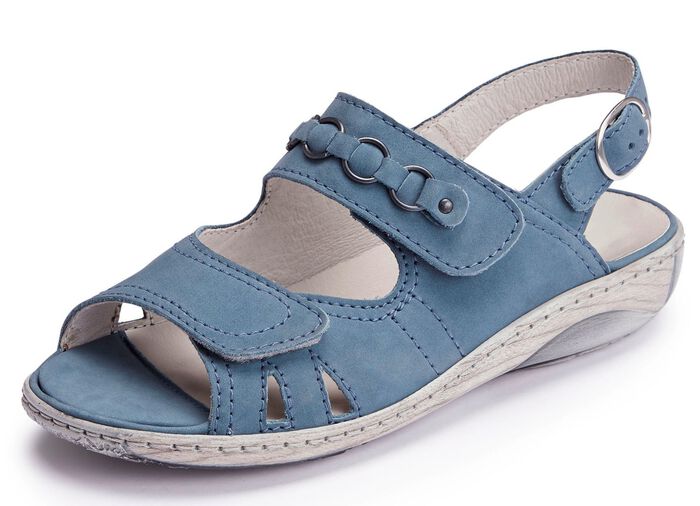 Waldl&auml;ufer, bequeme Damen-Sandalen, Weite G, mit herausnehmbarem Fussbett JEANSBLAU