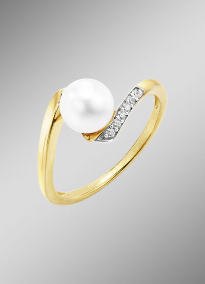 Damenring mit S&uuml;sswasser-Zuchtperle und synth. Zirkonia 