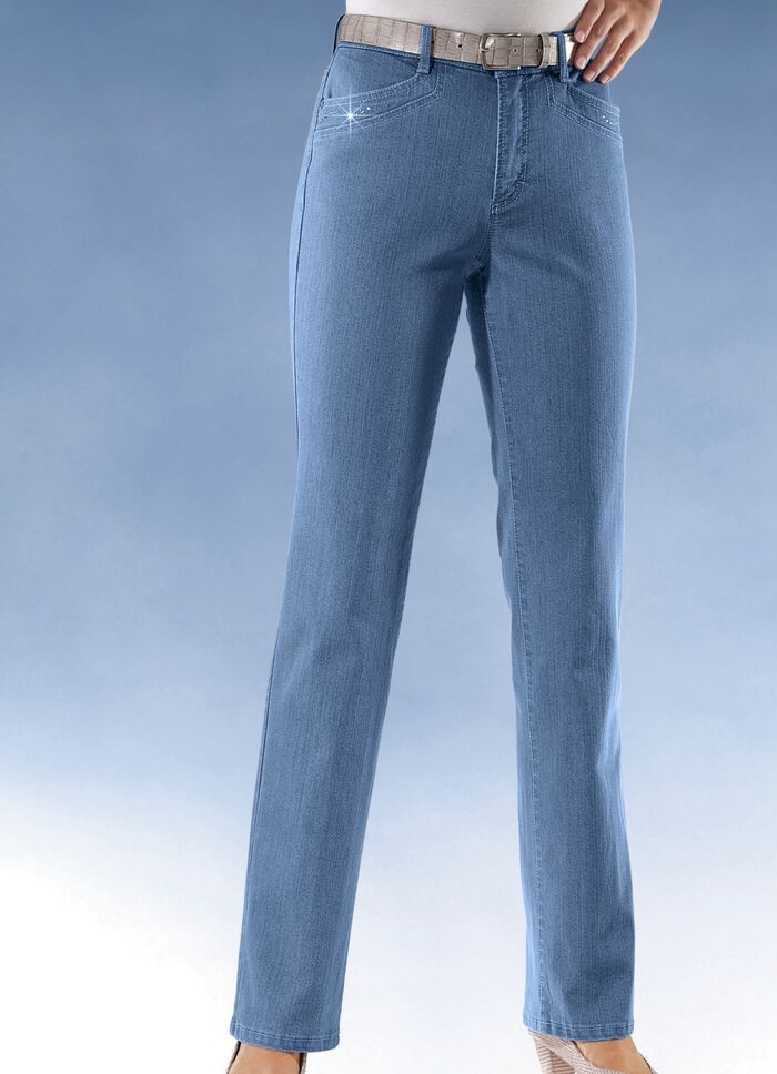 Komfortjeans verziert mit Strasssteinen in 6 Farben JEANSBLAU