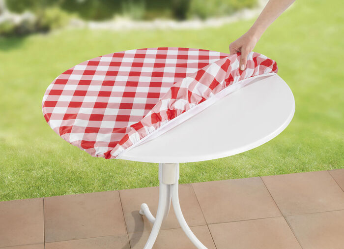 Spann-Tischdecke mit rustikalem Karo-Dessin ROT-WEISS