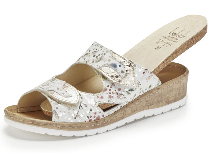 ELENA EDEN Pantolette aus floral bedrucktem Nappaleder ECRU-BUNT