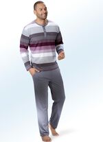 Hajo Klima Komfort Pyjama mit garngefärbtem Ringeldessin, Knopfleiste, Brusttasche 